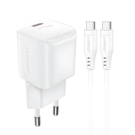 Сетевое зарядное устройство Acefast A77 mini Type-C PD30W GaN белое + кабель Type-C to Type-C Сетевое зарядное устройство Acefast A77 mini Type-C PD30W GaN белое + кабель Type-C to Type-C