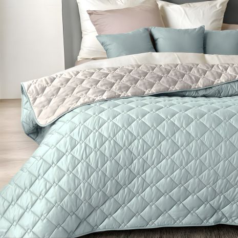 Двустороннее покрывало Стиль Cube IDEIA 140х210 см с антиаллергенным волокном, мята/св. серый (8-32403*007)