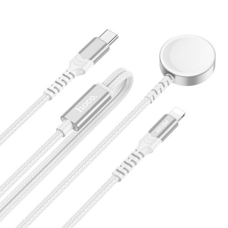 Бездротовий ЗП HOCO CW54 2-in-1 charging cable iP+iWatch White