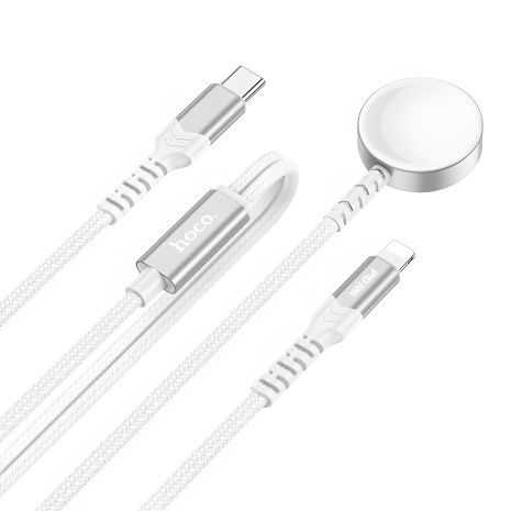 Бездротовий ЗП HOCO CW54 2-in-1 charging cable iP+iWatch White