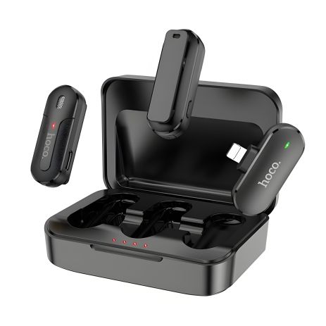 Бездротовий петличний мікрофон Hoco DI56 Twin Lightning, 2.4G, 6h, 70/600 mAh Чорний
