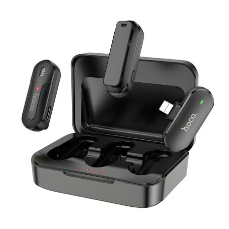Мікрофон Петличний Бездротовий Hoco DI56 Twin Lightning, 2.4G, 6h, 70/600 mAh Чорний Мікрофон Петличний Бездротовий Hoco DI56 Twin Lightning, 2.4G, 6h, 70/600 mAh Чорний