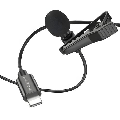 Петличний мікрофон Borofone BFK11 Lightning, 2м, Чорний Петличний мікрофон Borofone BFK11 Lightning, 2м, Чорний