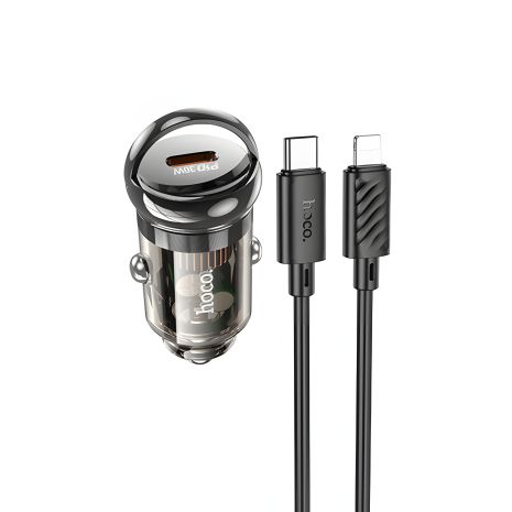 Устройство зарядное автомобильное Hoco Z53 Type-C PD 30W transparent black + Type-C to Lightning кабель