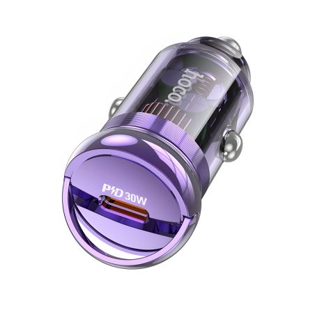 Автомобільний зарядний пристрій Hoco Z53 Type-C PD 30W transparent purple Автомобільний зарядний пристрій Hoco Z53 Type-C PD 30W transparent purple