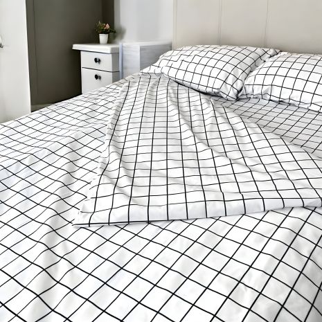 Семейный комплект постельного белья MakSon белая клетка, бязь GOLD LUX 100% хлопок (001-2145210Б)