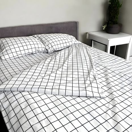 Двуспальный комплект постельного белья MakSon белая клетка, бязь GOLD LUX 100% хлопок (001-1175210Б)