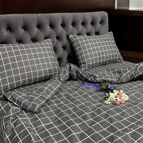 Двоспальний комплект постільної білизни MakSon сіра клітинка, бязь GOLD LUX 100% бавовна (002-1175210Б) Двоспальний комплект постільної білизни MakSon сіра клітинка, бязь GOLD LUX 100% бавовна (002-1175210Б)