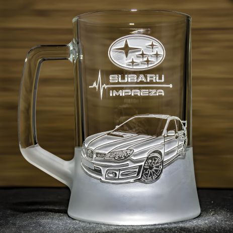 Пивний келих з гравіюванням автомобіля Subaru Impreza Субару Імпреза - подарунок для автомобіліста