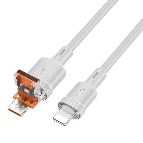 Кабель Hoco U131 2в1 USB/ Type-C to Lightning, 2.4А, 1.2m, gray
