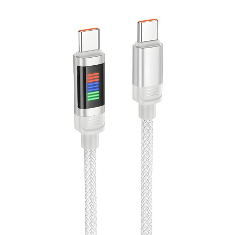 Кабель Hoco U126 с индикатором Type-C to Type-C PD 100W 1.2m grey Кабель Hoco U126 с индикатором Type-C to Type-C PD 100W 1.2m grey
