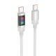Кабель Hoco U126 с индикатором Type-C to Type-C PD 100W 1.2m grey Кабель Hoco U126 с индикатором Type-C to Type-C PD 100W 1.2m grey