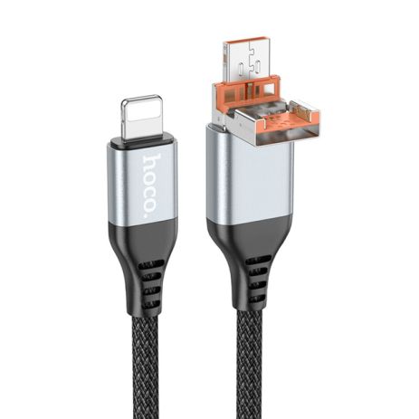 Кабель Hoco U128 2в1 USB/ Type-C to Lightning, PD 27W, 1.2m, black