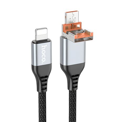 Кабель Hoco U128 2в1 USB/ Type-C to Lightning, PD 27W, 1.2m, black Кабель Hoco U128 2в1 USB/ Type-C to Lightning, PD 27W, 1.2m, black
