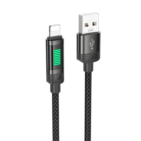 Кабель з індикатором Hoco U126 USB to Lightning, 2.4А, 1.2m, black