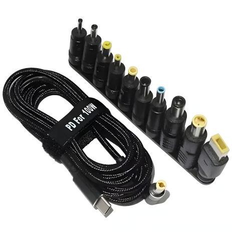 Кабель питания для ноутбука PD100W / 5.5X2.5 / 18.5-20V / Type-C / 10 переходников черный Кабель питания для ноутбука PD100W / 5.5X2.5 / 18.5-20V / Type-C / 10 переходников черный