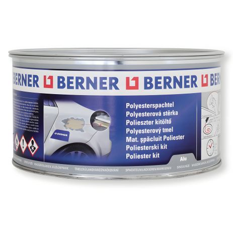 Полиэстеровая шпаклевка с алюминием и отвердителем, 1.5 кг, Berner