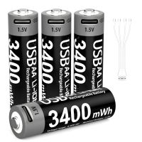 Аккумуляторные батарейки AA 3400mWh с разъемом Type-C (комплект 4 шт с кабелем) черные