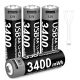 Аккумуляторные батарейки AA 3400mWh с разъемом Type-C (комплект 4 шт с кабелем) черные