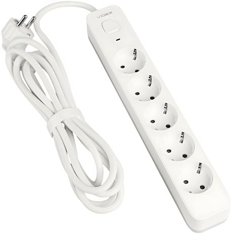 VIDEX ONCORD 5-розетковий мережевий подовжувач 4000 Вт, 3м, білий (VF-PD53G-W)