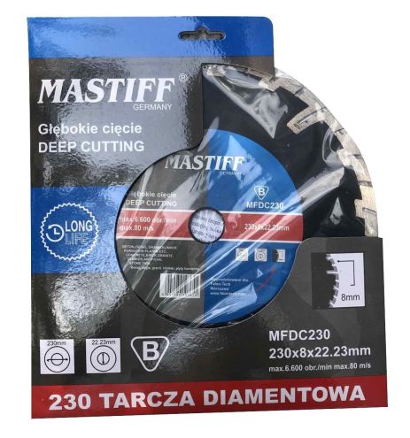 Круг алмазный по бетону глубокий рез MASTIFF 230*22