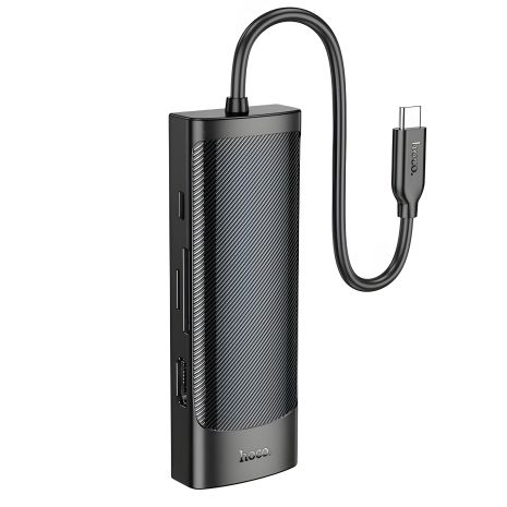 Адаптер перехідник Hoco HB44 8в1 Type-C to HDMI, RJ45, USB 3.0, USB 2.0, SD, TF, Type-C, PD, Black