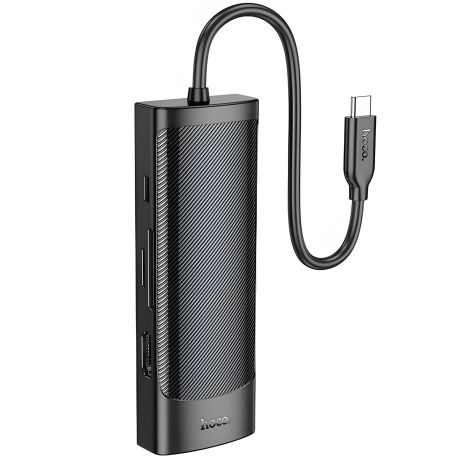 Перехідник Hoco HB43 7в1 адаптер, Type-C to HDMI, USB2.0, USB3.0, Type-C, SD, TF, PD, black
