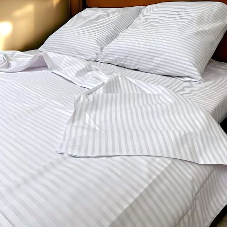 Євро комплект постільної білизни MakSon Elegant White, страйп-сатин, 100% бавовна (012-1200220С)