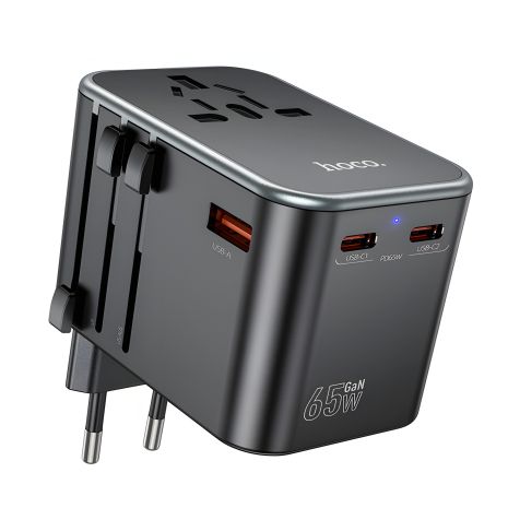 Мережевий зарядний пристрій Hoco AC17 USB/2 PD Type-C 65W black з швидкою зарядкою