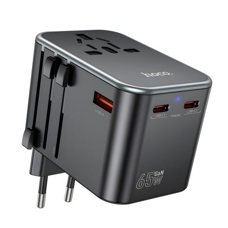 Черное зарядное устройство Hoco AC17 USB/2 PD Type-C 65W (сетевая)