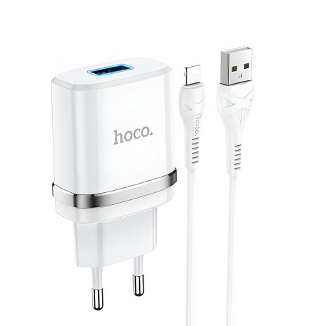 Зарядка сетевая Hoco N1 USB, белая + кабель USB to Lightning Зарядка сетевая Hoco N1 USB, белая + кабель USB to Lightning