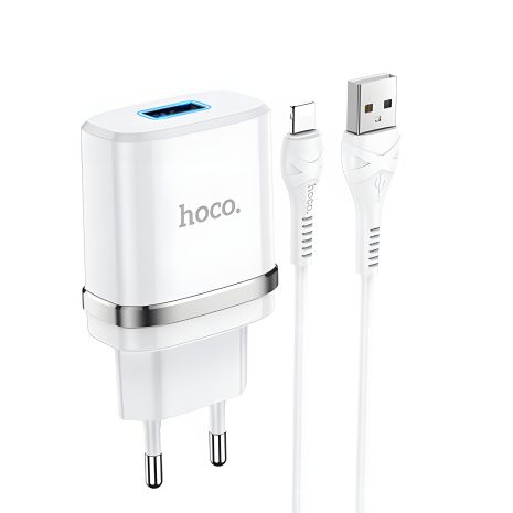 Мережевий зарядний пристрій Hoco N1 USB білий + кабель USB to Lightning
