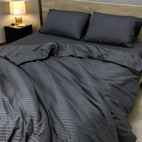 Семейный комплект постельного белья MakSon Elegant Graphite, страйп-сатин, 100% хлопок (013-2145210С)
