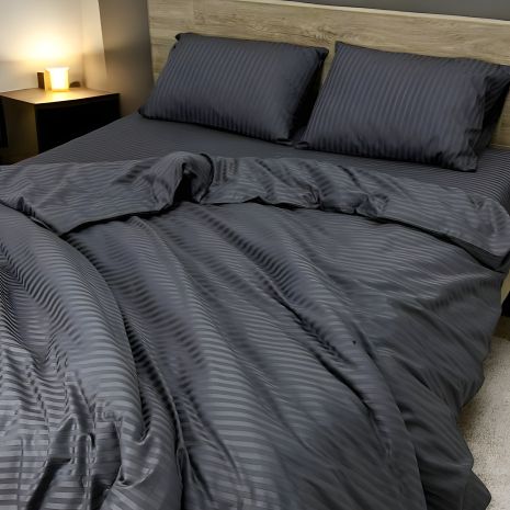 Постельного белья комплект Евро MakSon Elegant Graphite, страйп-сатин, 100% хлопок (013-1200220С)