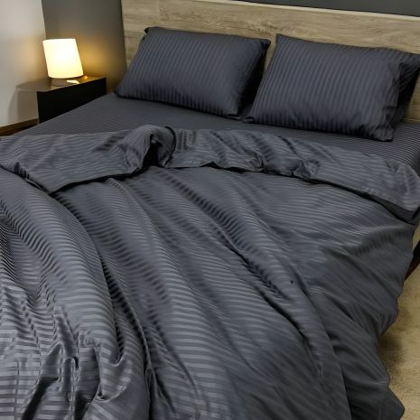 Полуторный комплект постельного белья MakSon Elegant Graphite, страйп-сатин, 100% хлопок (013-1145210С)