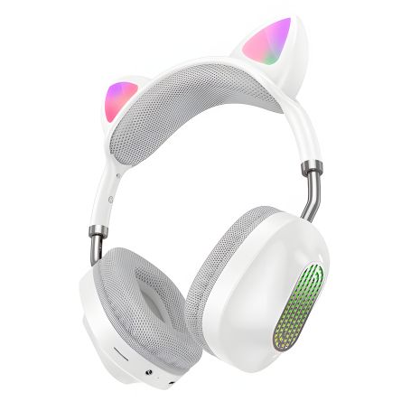 Наушники HOCO ESD13 Skill cat ear BT headphones with LED |BT5.3, Type-C, 7h| white