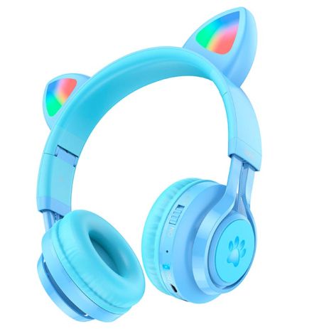 Bluetooth гарнитура HOCO W39 Cat ear kids |BT5.3, AUX, 10H, 85db, LED| blue