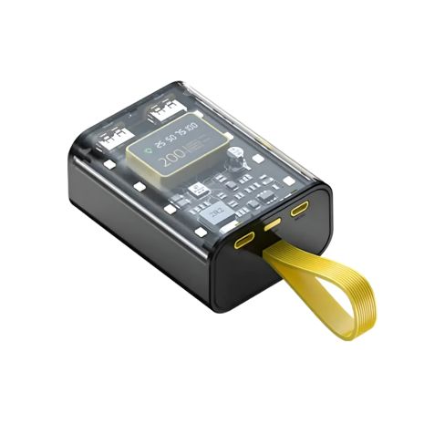 Повербанк корпус під АКБ 3x18650 з LED дисплеєм та світильником, 10W 2xUSB-A входи Type-C і MicroUSB, чорний-жовтий-прозорий, XMSJ3X1865KYT