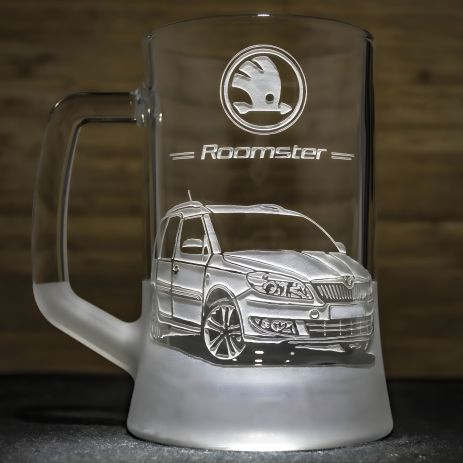 Бокал для пива Skoda Roomster с гравировкой - подарок для автолюбителя