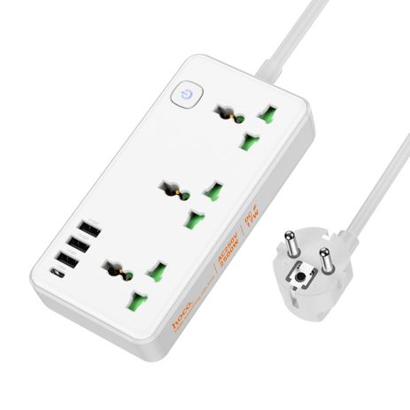 Мережевий зарядний пристрій подовжувач Hoco AC7A 3 USB/Type-C 3 розетки 1.5m білий Мережевий зарядний пристрій подовжувач Hoco AC7A 3 USB/Type-C 3 розетки 1.5m білий
