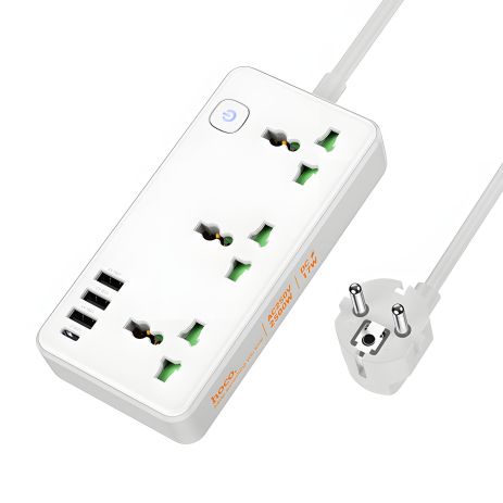 Мережевий зарядний пристрій подовжувач Hoco AC7A 3 USB/Type-C 3 розетки 1.5m білий Мережевий зарядний пристрій подовжувач Hoco AC7A 3 USB/Type-C 3 розетки 1.5m білий