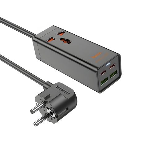 Мережевий зарядний пристрій подовжувач Hoco AC10A 2 USB/2 Type-C PD 65W 1 розетка 1.5m чорний Мережевий зарядний пристрій подовжувач Hoco AC10A 2 USB/2 Type-C PD 65W 1 розетка 1.5m чорний