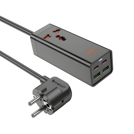 Удлинитель зарядное устройство Hoco AC10A 2 USB/ 2 Type-C PD 65W, 1 розетка, 1.5m, черный