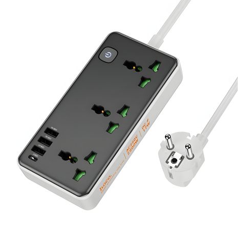 Мережевий зарядний пристрій подовжувач Hoco AC7A 3 USB/Type-C 3 розетки 1.5m чорний Мережевий зарядний пристрій подовжувач Hoco AC7A 3 USB/Type-C 3 розетки 1.5m чорний
