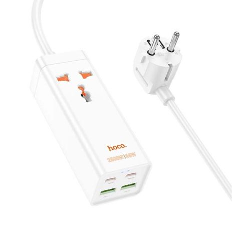 Сетевое зарядное устройство удлинитель Hoco AC10A 2 USB/ 2 Type-C PD 65W 1 розетка 1.5m белый
