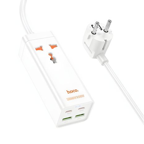 Сетевое зарядное устройство удлинитель Hoco AC10A 2 USB/ 2 Type-C PD 65W 1 розетка 1.5m белый