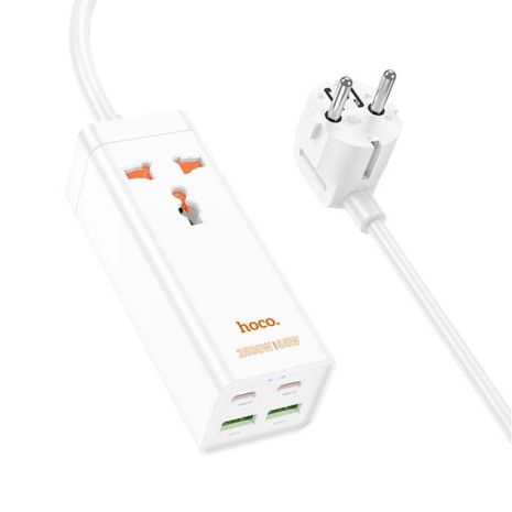 Сетевое зарядное устройство удлинитель Hoco AC10A 2 USB/ 2 Type-C PD 65W 1 розетка 1.5m белый