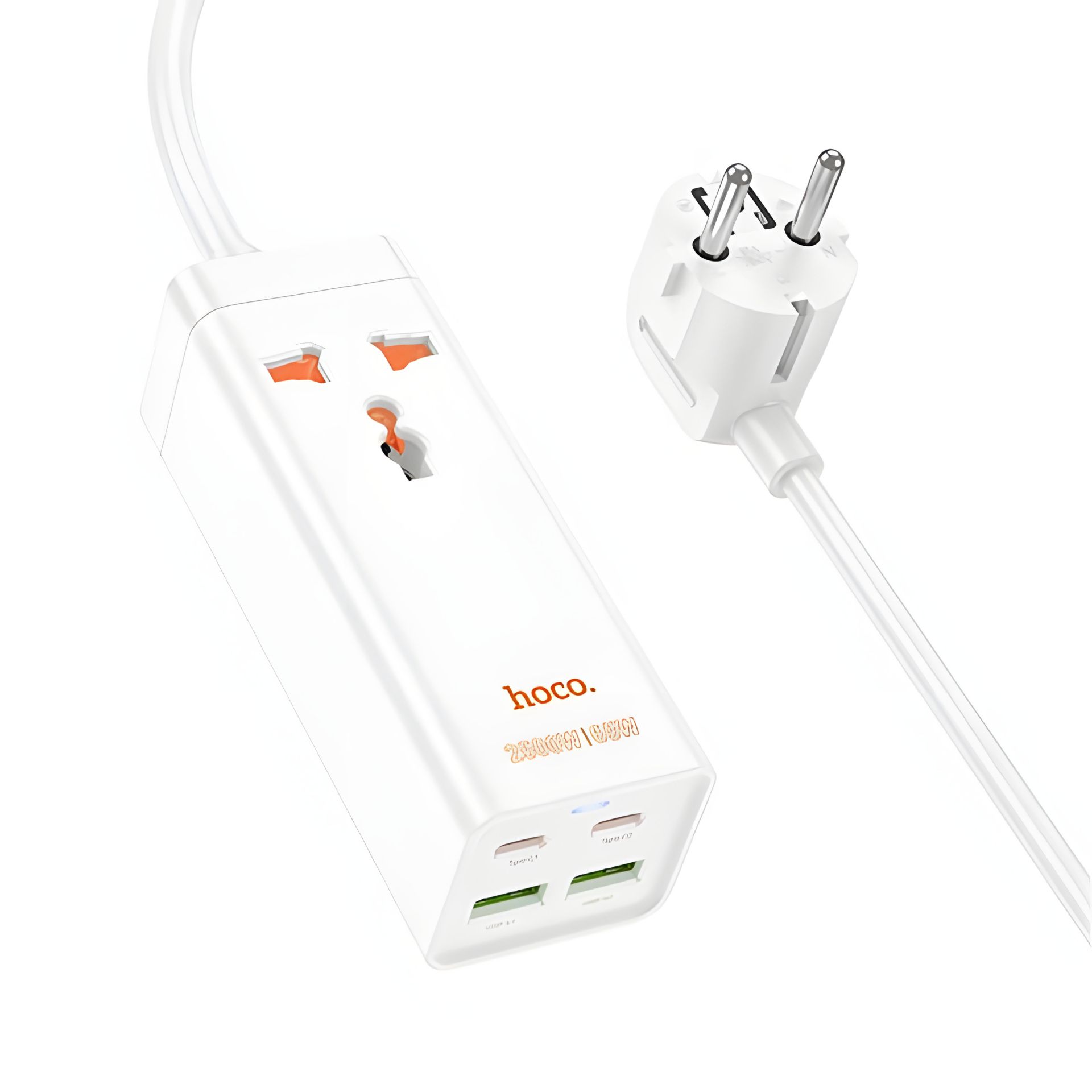 Мережевий зарядний пристрій подовжувач Hoco AC10A 2 USB/2 Type-C PD 65W 1 розетка 1.5m білий Мережевий зарядний пристрій подовжувач Hoco AC10A 2 USB/2 Type-C PD 65W 1 розетка 1.5m білий