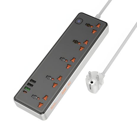 Устройство зарядное сетевое удлинитель Hoco 5 розеток 1m PD 30W Type-C/USB AC14A черный