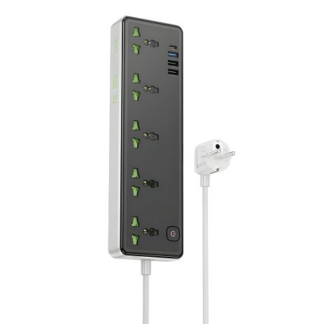 Сетевое зарядное устройство удлинитель Hoco AC13A 3 USB/ Type-C 5 розеток 1m black Сетевое зарядное устройство удлинитель Hoco AC13A 3 USB/ Type-C 5 розеток 1m black